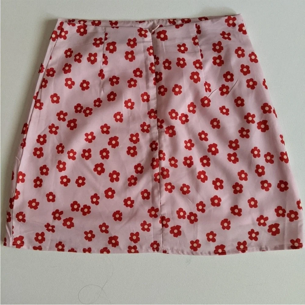 SHEIN mini skirt pink red retro floral dopamine small